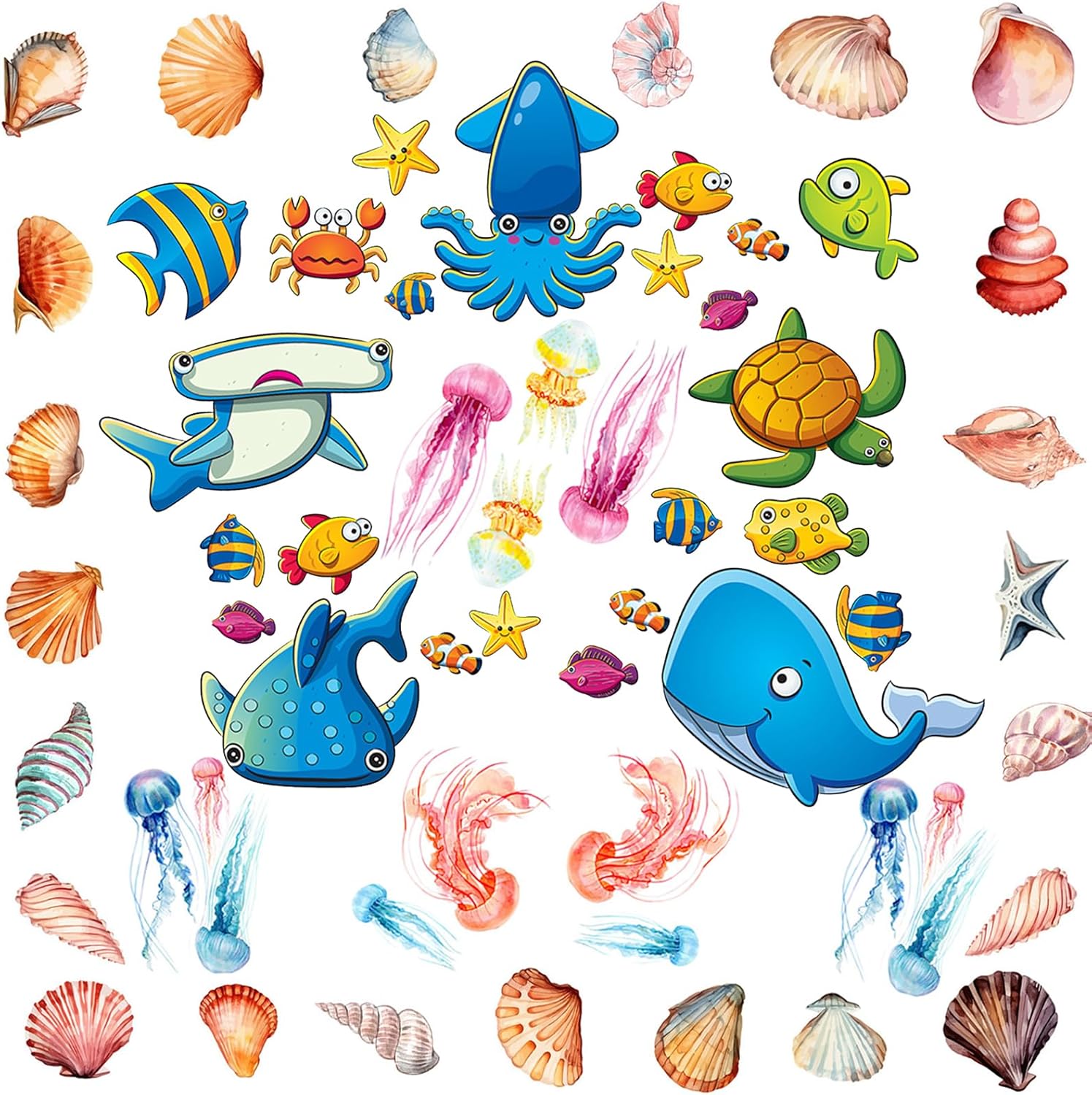 18Pack Bathtub Non Slip Stickers with 61 Ocean Animals