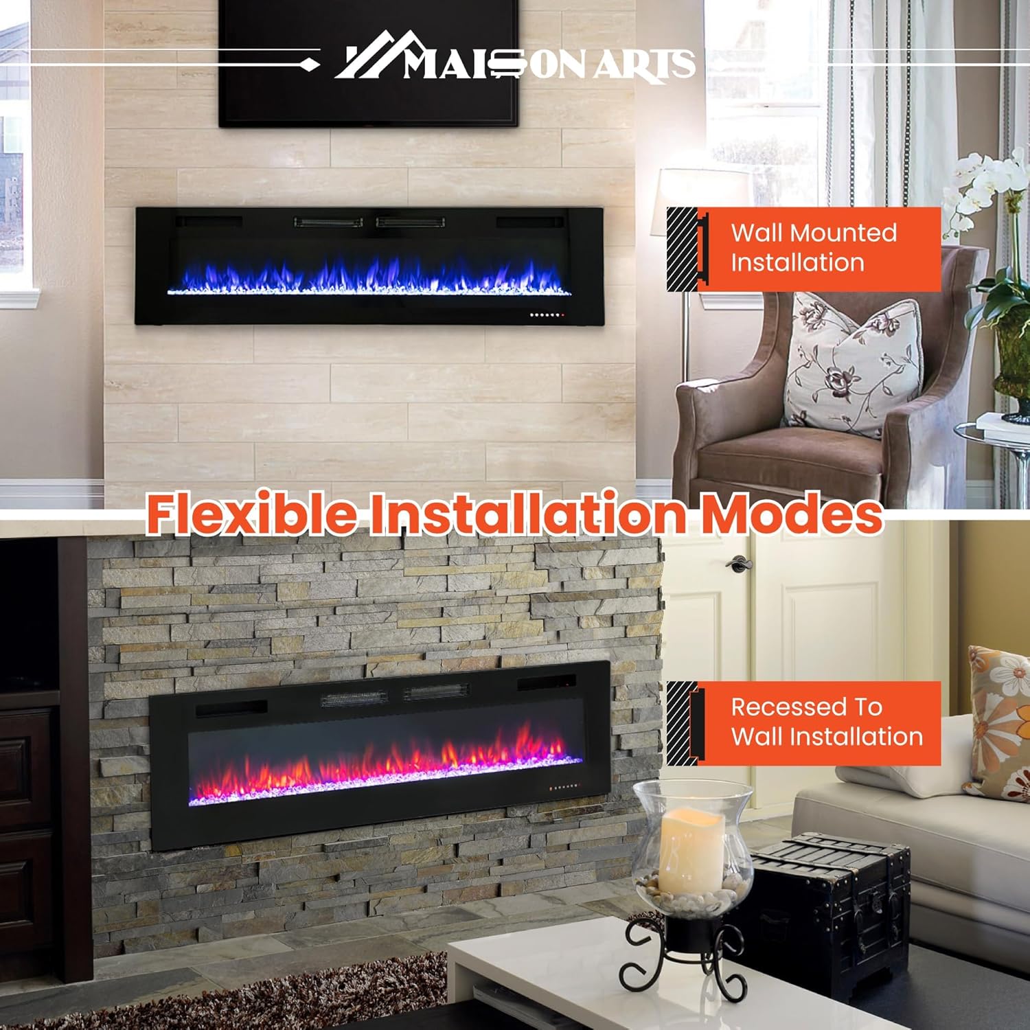 MAISON ARTS 72 Electric Fireplace with Remote Control