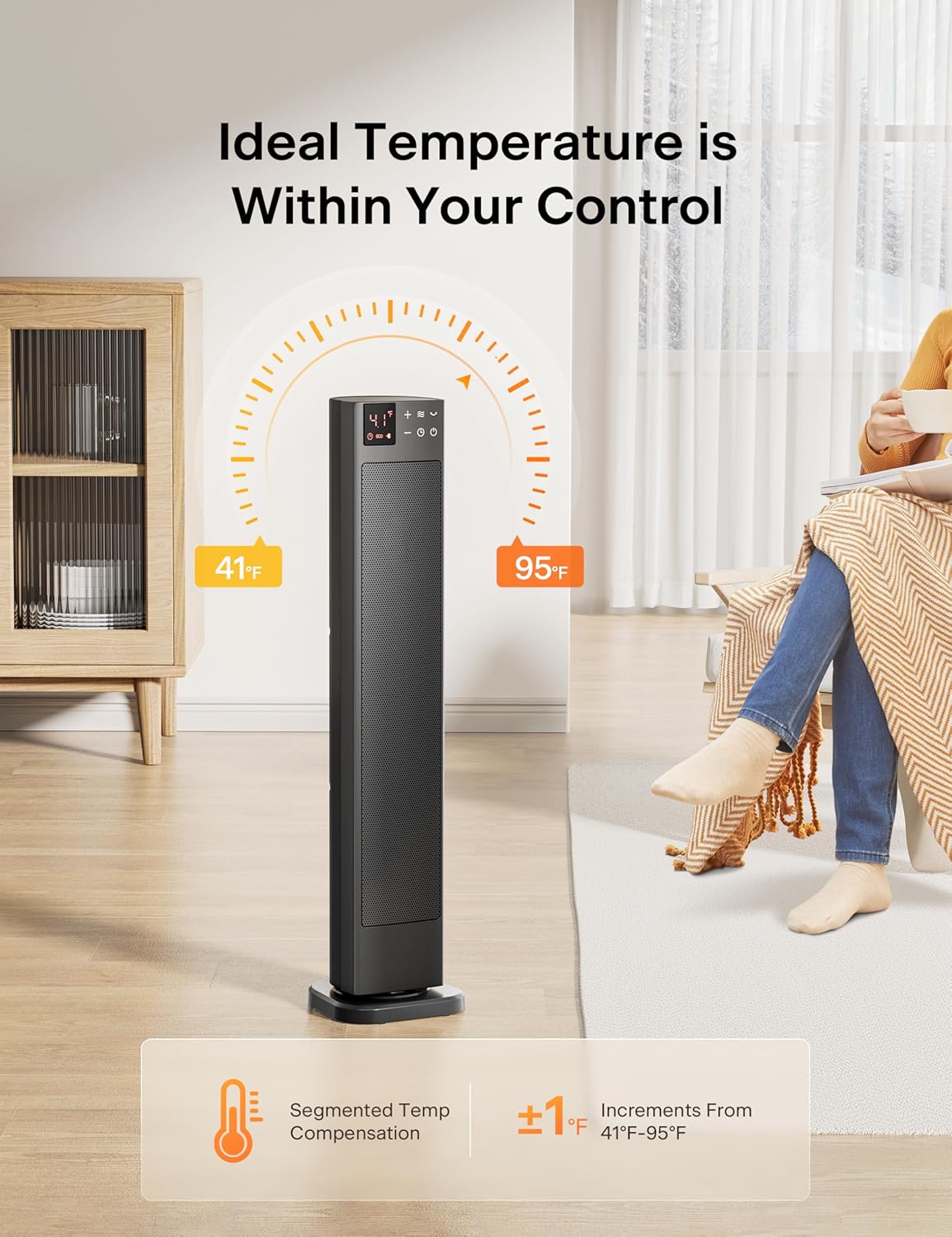 PELONIS 30Inch Tower Space Heater with Remote Control and Adjustable Thermostat