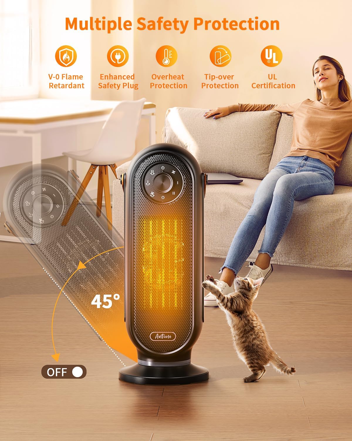Antime 1500W Electric Space Heater with Remote and Thermostat