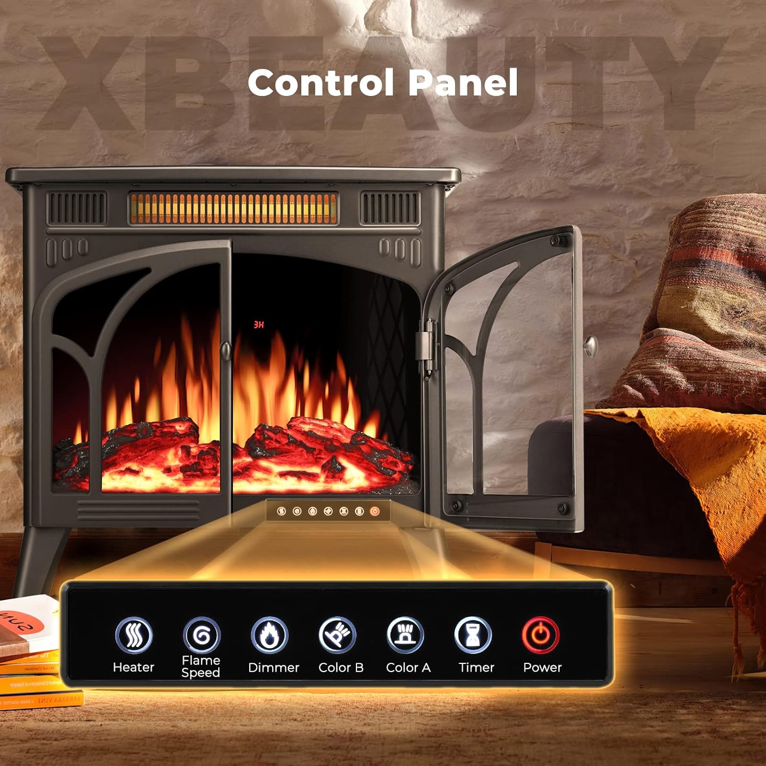 Xbeauty Electric Fireplace Heater Indoor Portable Black