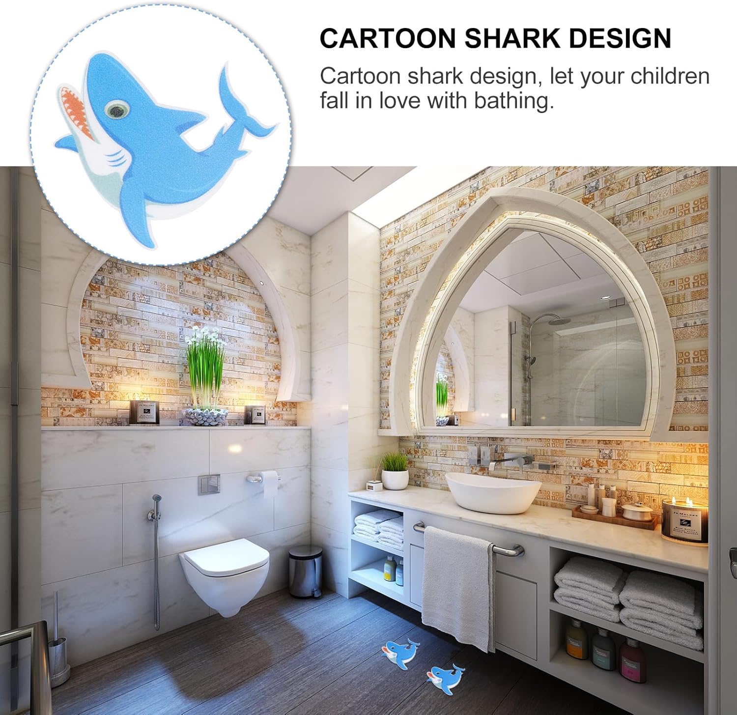 Cabilock Non-Slip Bathtub Stickers with Blue Shark Design