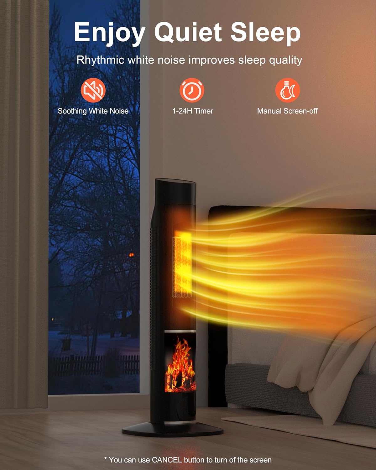 Uthfy 32 1500W Tower Heater with Flame and Thermostat