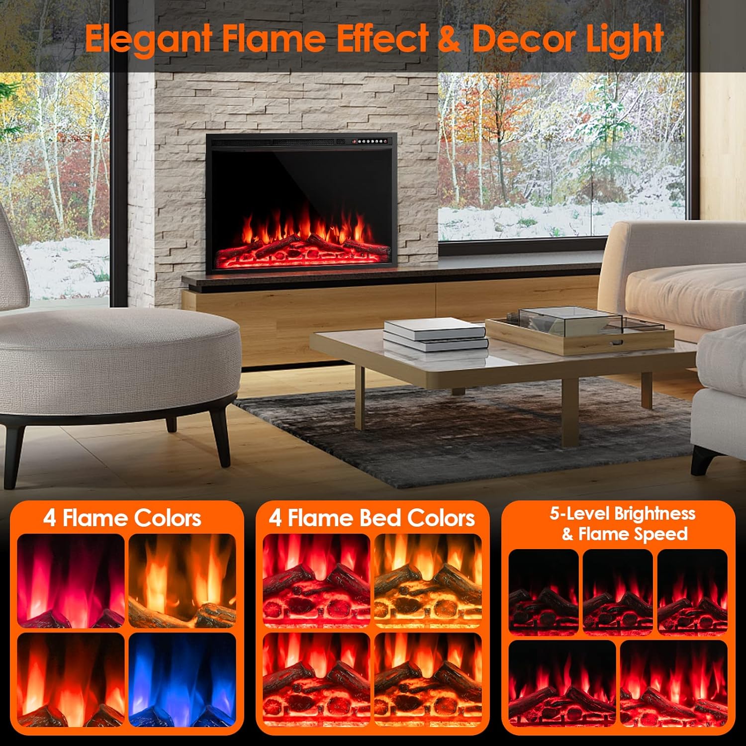 COSTWAY 34-Inch Electric Fireplace with Remote Control