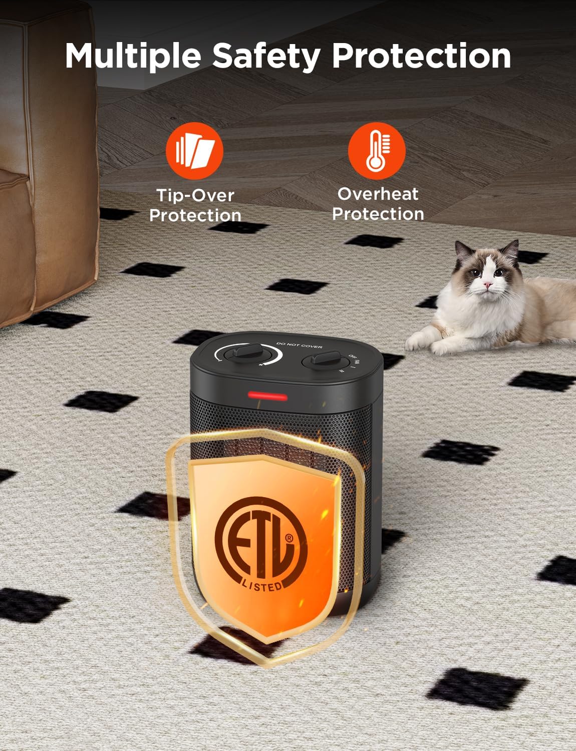 Chikit 1500W PTC Ceramic Space Heater with Adjustable Thermostat 1