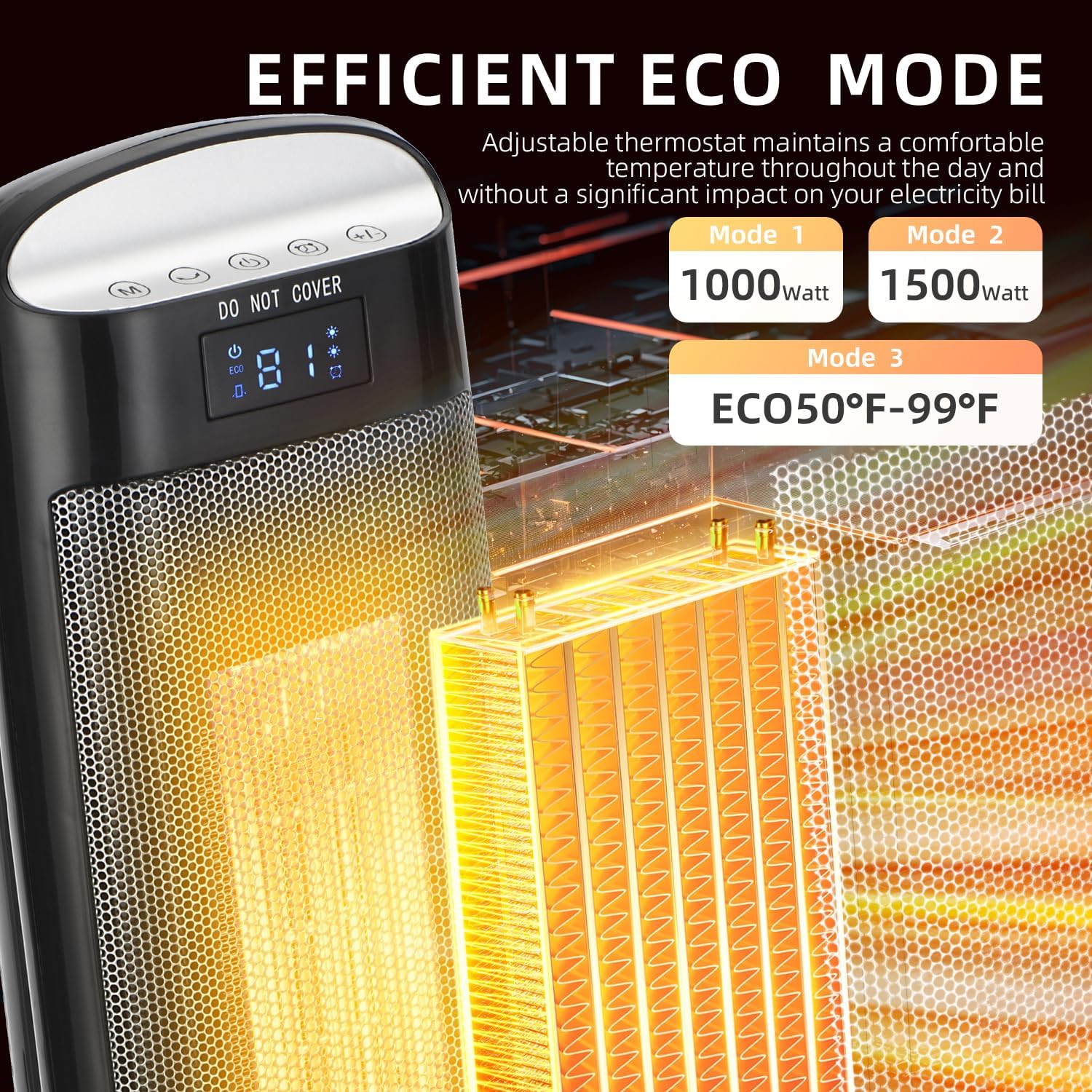 Uthfy 1500W Electric Space Heater with Remote 1