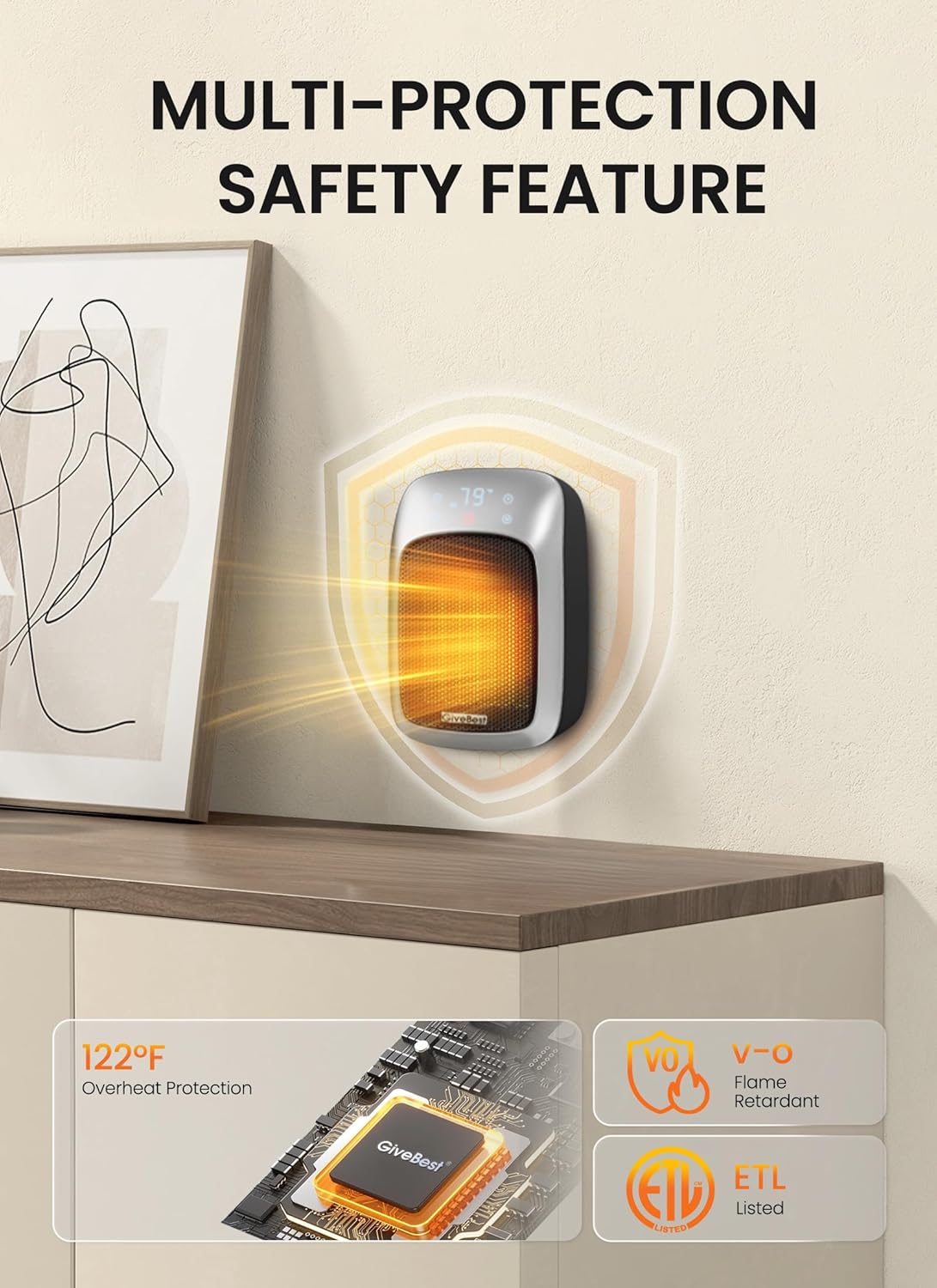 GiveBest 800W Wall Heater With Remote and 12H Timer