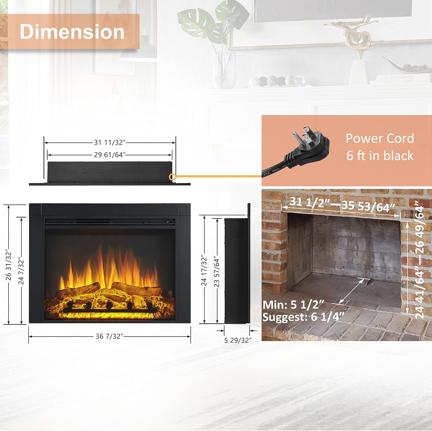 LegendFlame Jaden 36 W x 26 H Electric Fireplace Insert 1