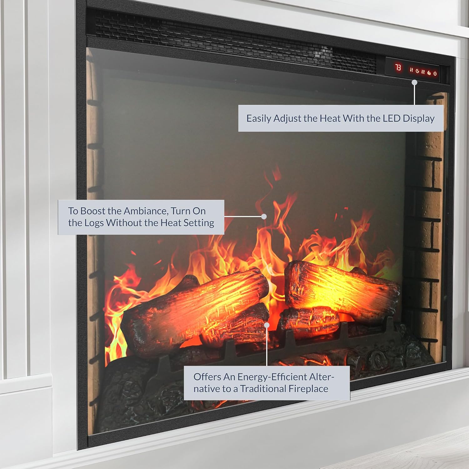 BELLEZE Modern 70 Electric Fireplace with Shelves and Sound