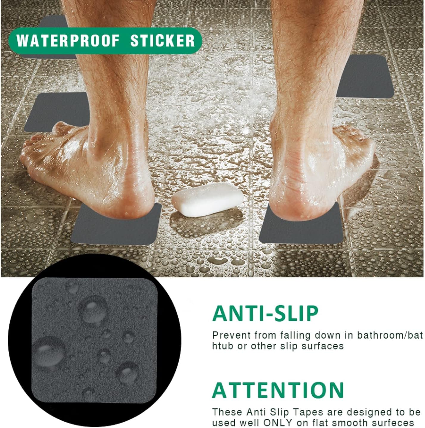 SlipStopper Non-Slip Bathtub Stickers 28PCS Grey