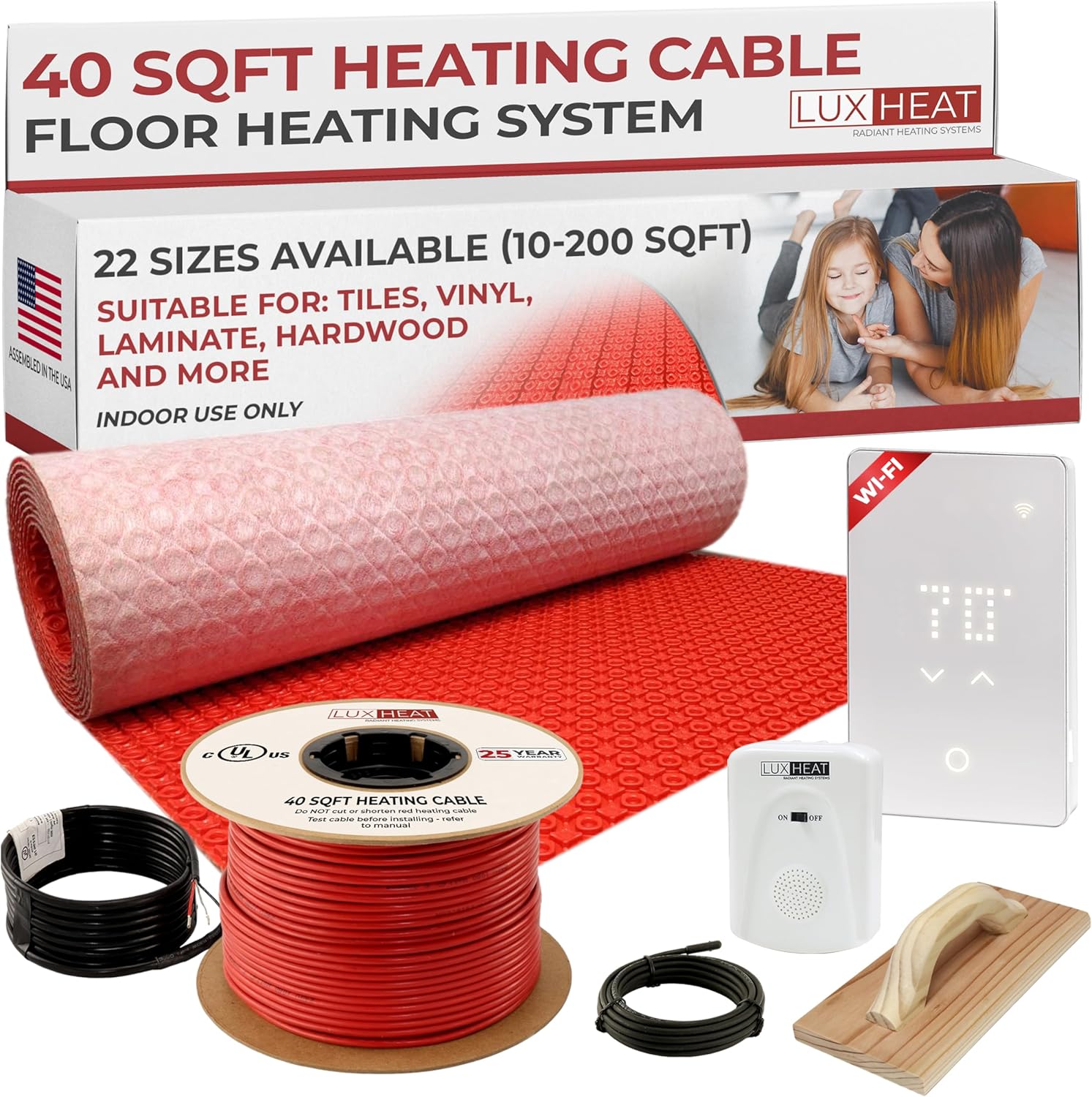 LuxHeat 40sqft 240v Electric Floor Heating System with WiFi Thermostat