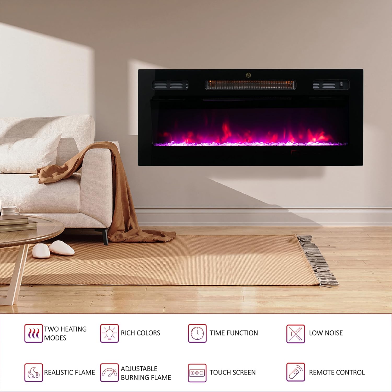 30 Inch Wall Electric Fireplace with Realistic Flame and Quiet Operation