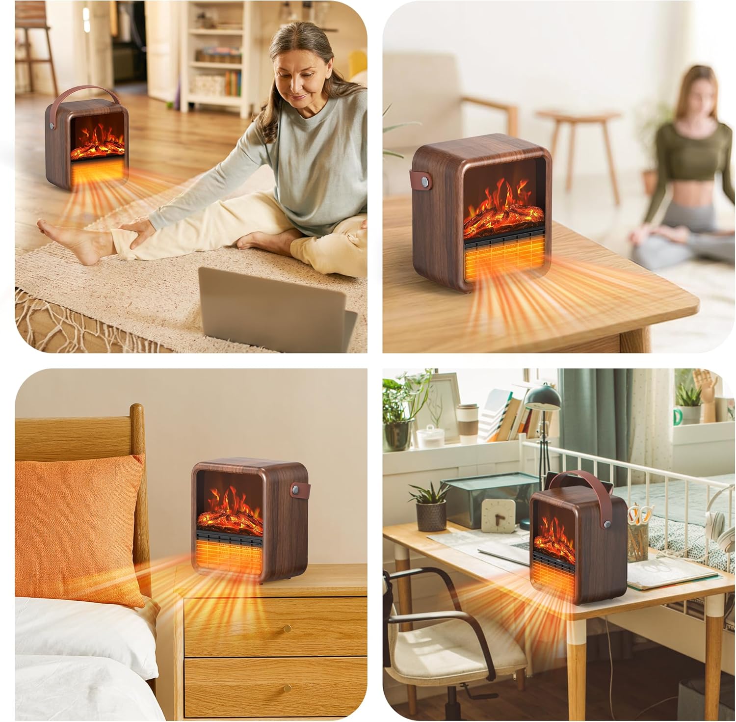 Riseon Small Portable Electric Fireplace Heater with 3D Flame and Thermostat