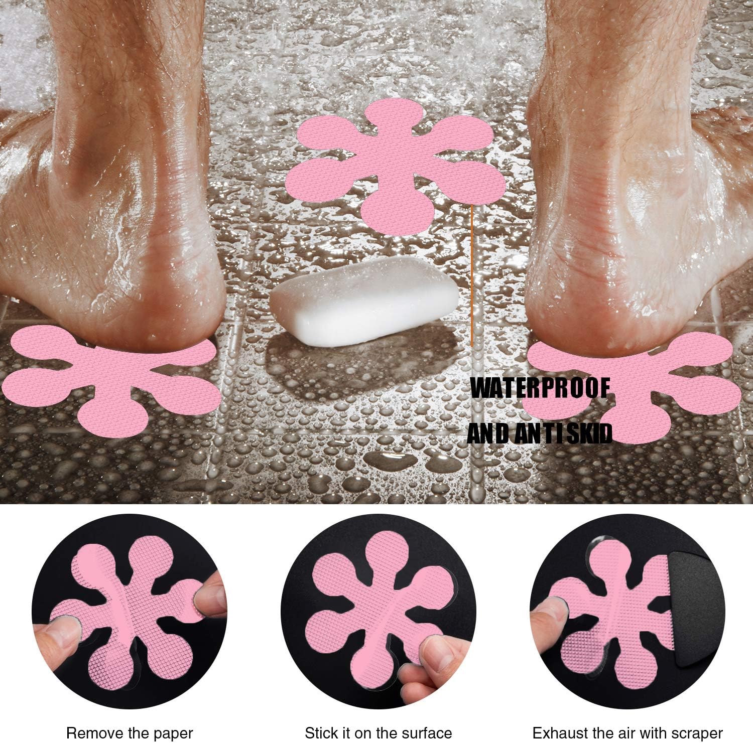 Secopad Non-Slip Bathtub Stickers with Scraper Pink 1