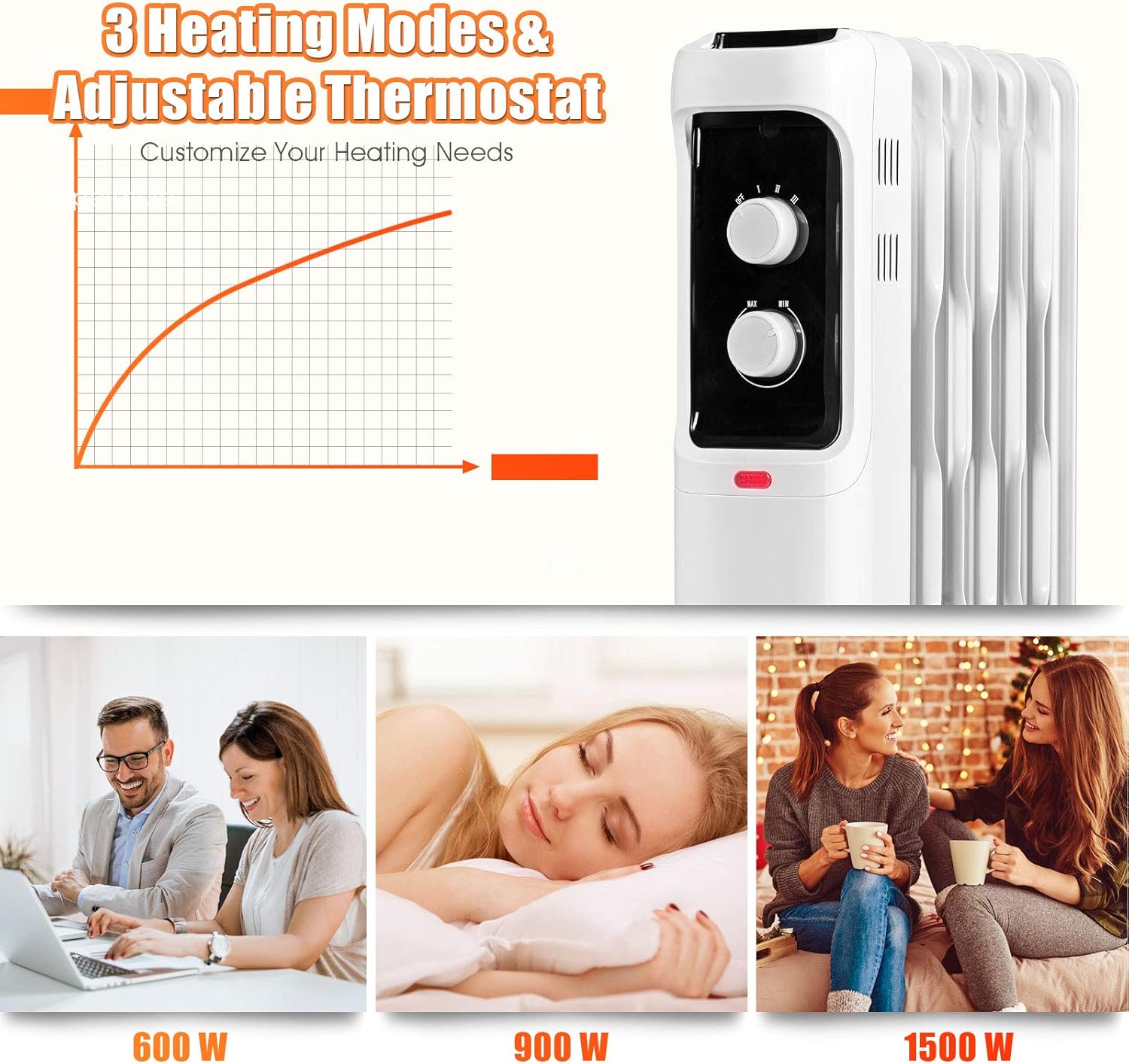Tangkula 1500W Oil Filled Radiator Heater with 3 Heat Settings