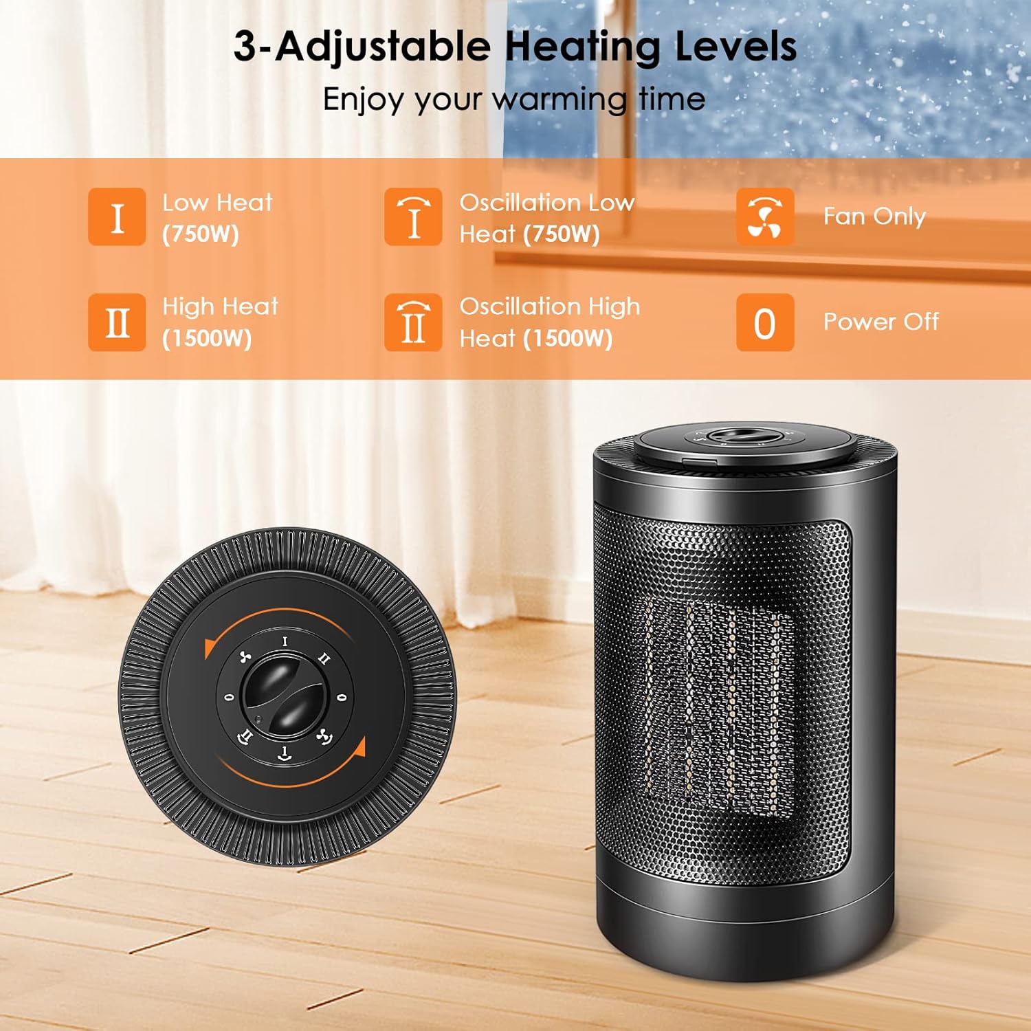 Katouigb Fane Brivennor Electric Space Heater 750W Black