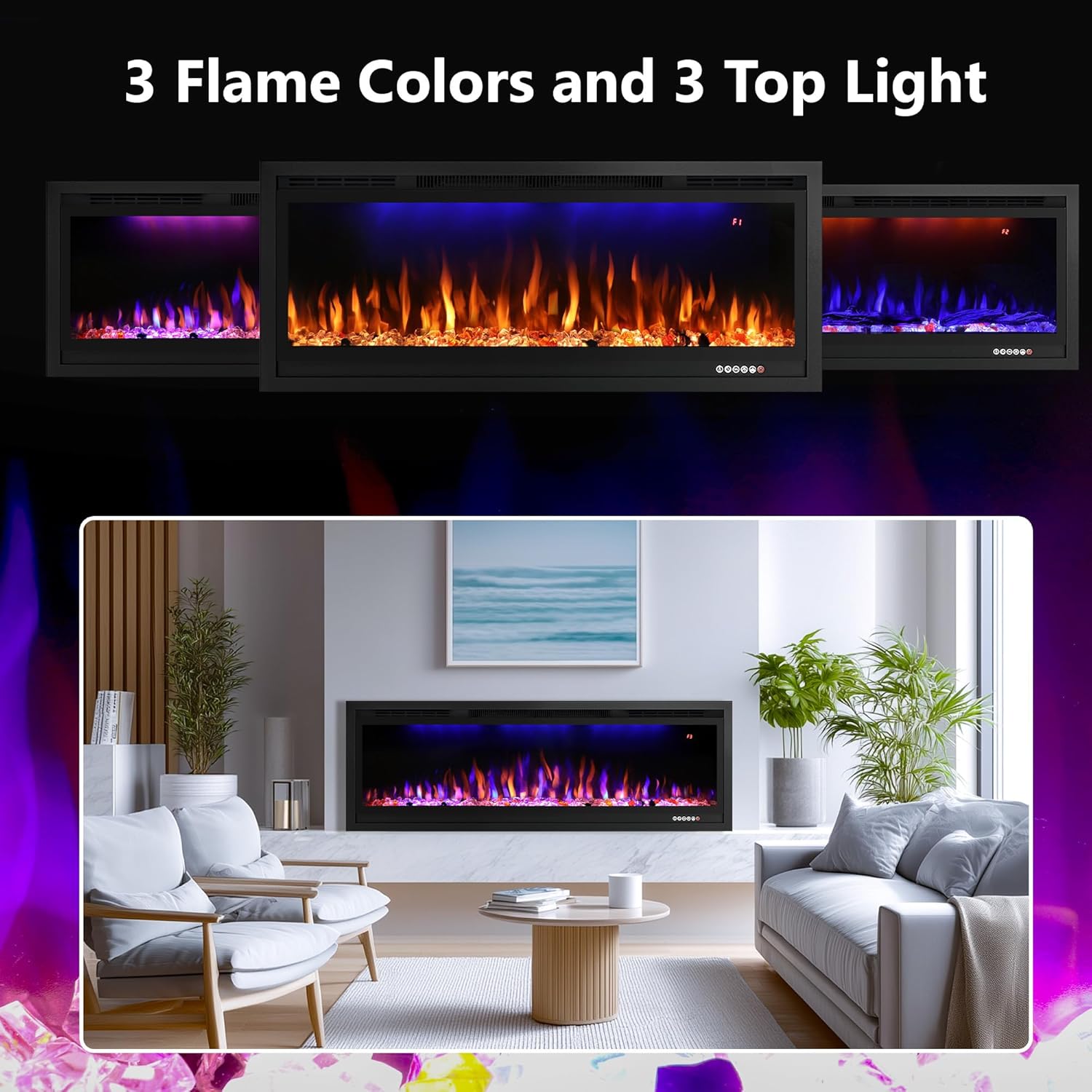Rodalflame 50 Inch WiFi Electric Fireplace Insert with Thermostat and Smart App Control