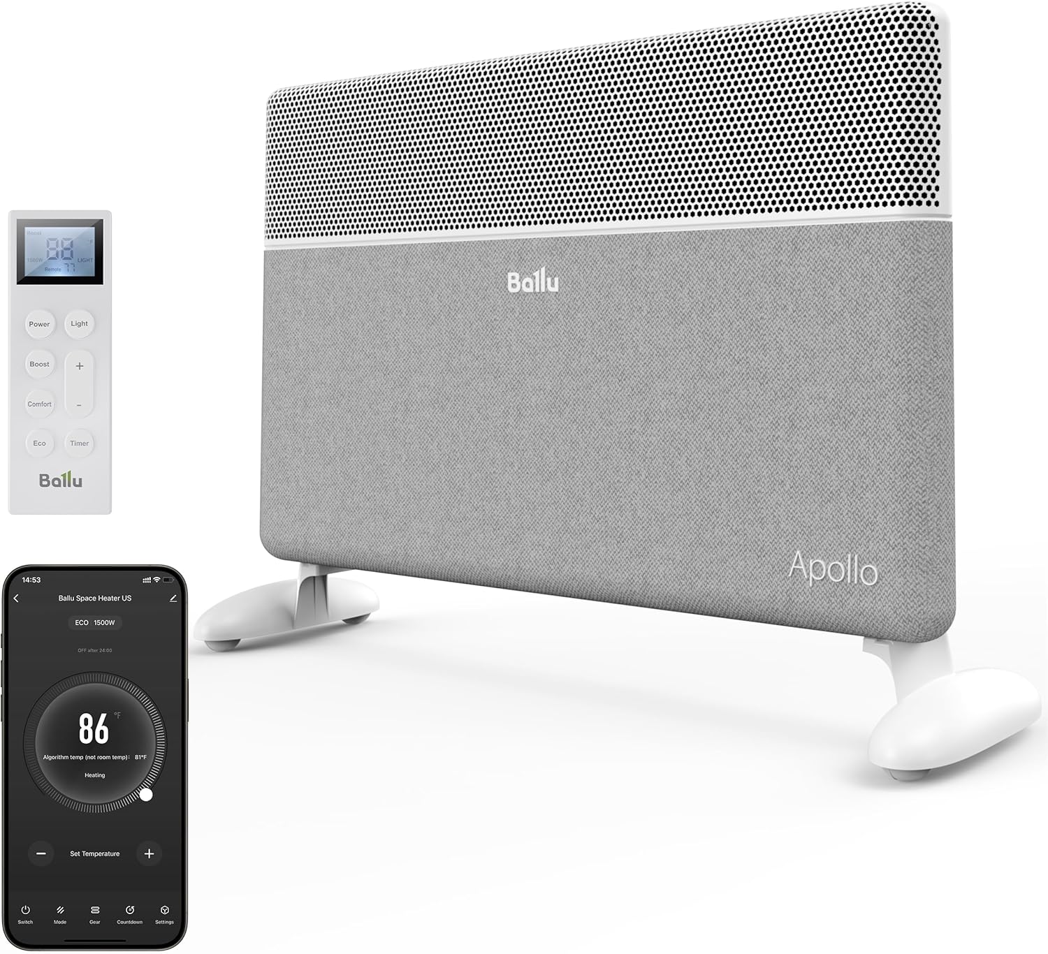 Ballu Convection Panel Heater with Alexa WiFi Remote Control and 1500W Power