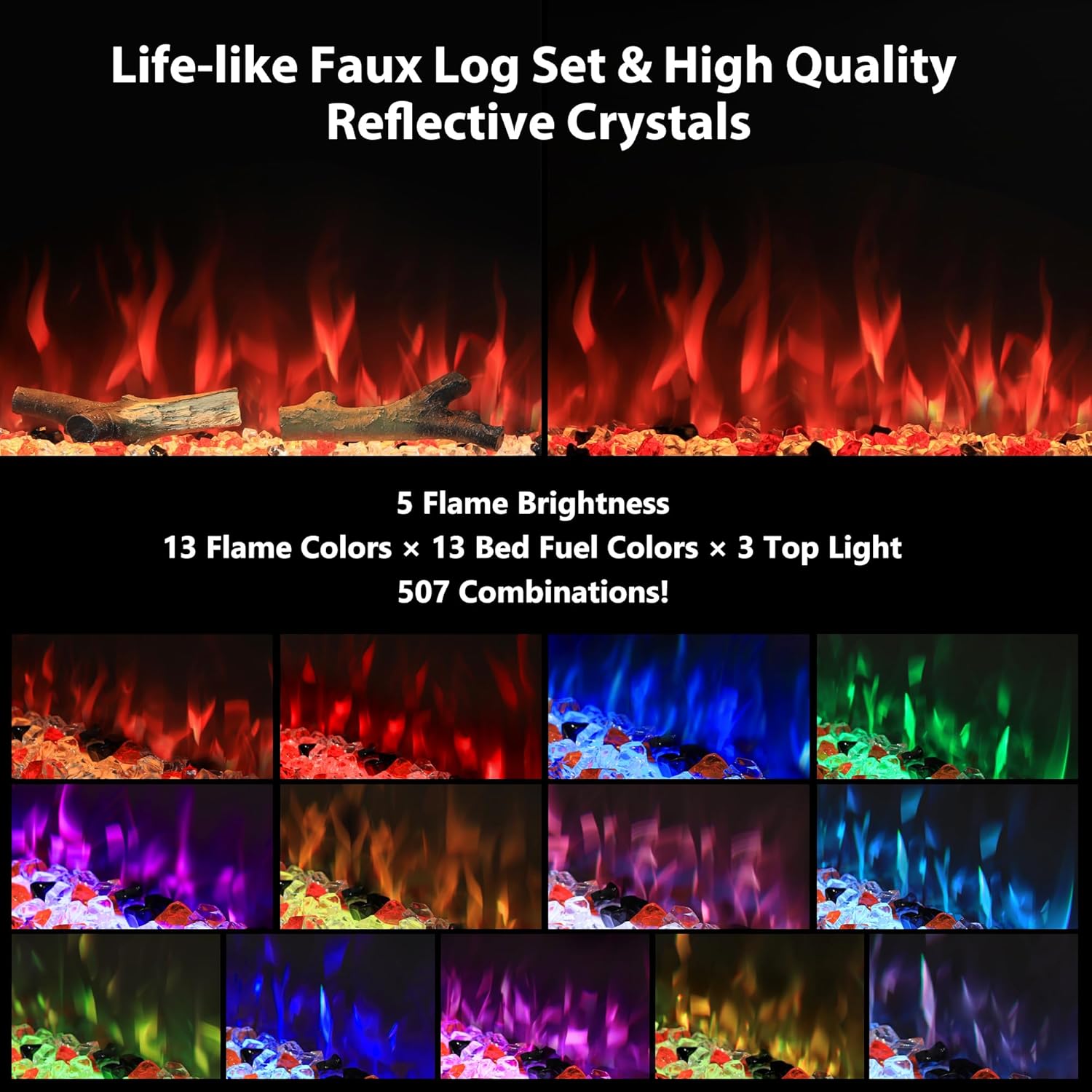 Masarflame 36 WiFi Electric Fireplace with 3-Sided Glass Design