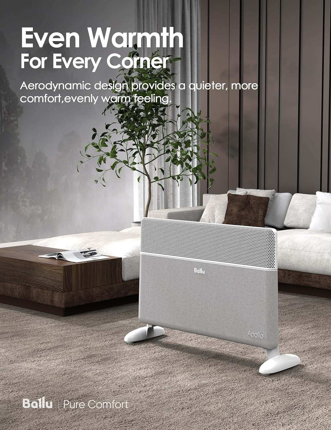 Ballu Convection Panel Heater with Alexa WiFi Remote Control and 1500W Power