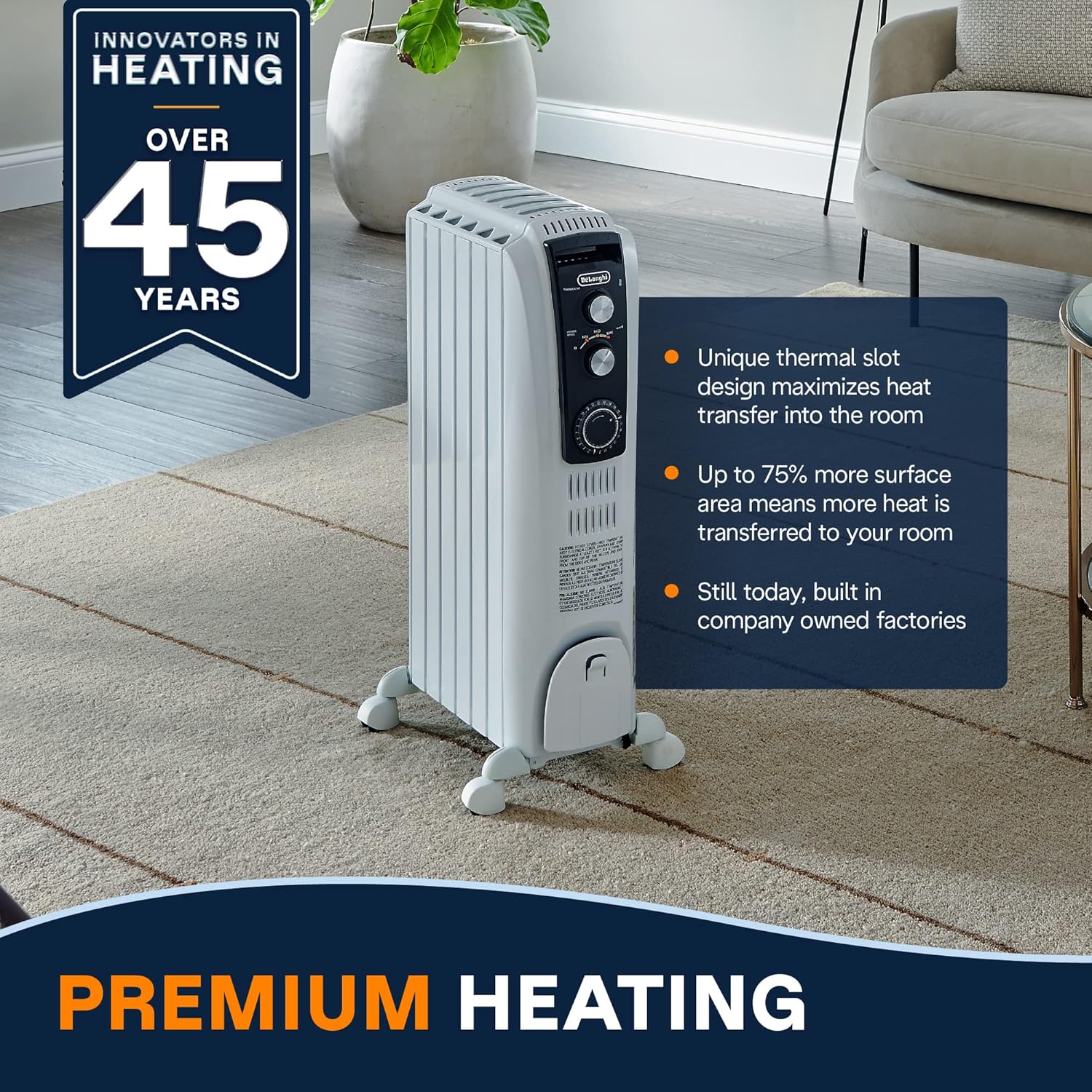 DeLonghi 1500W Portable Heater with Touch Controls