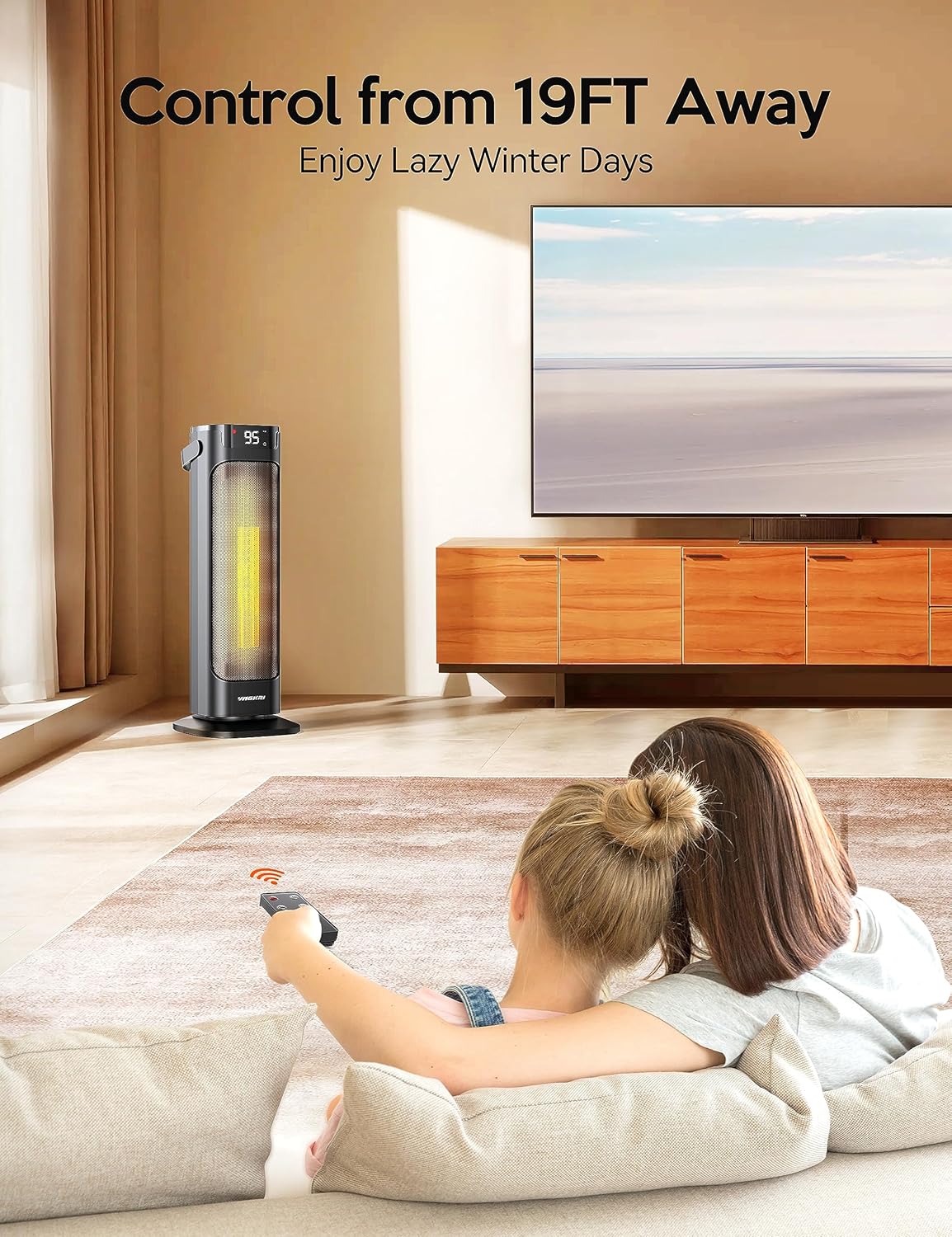 VAGKRI 24 Electric Space Heater with Remote and Thermostat 3 Modes Black