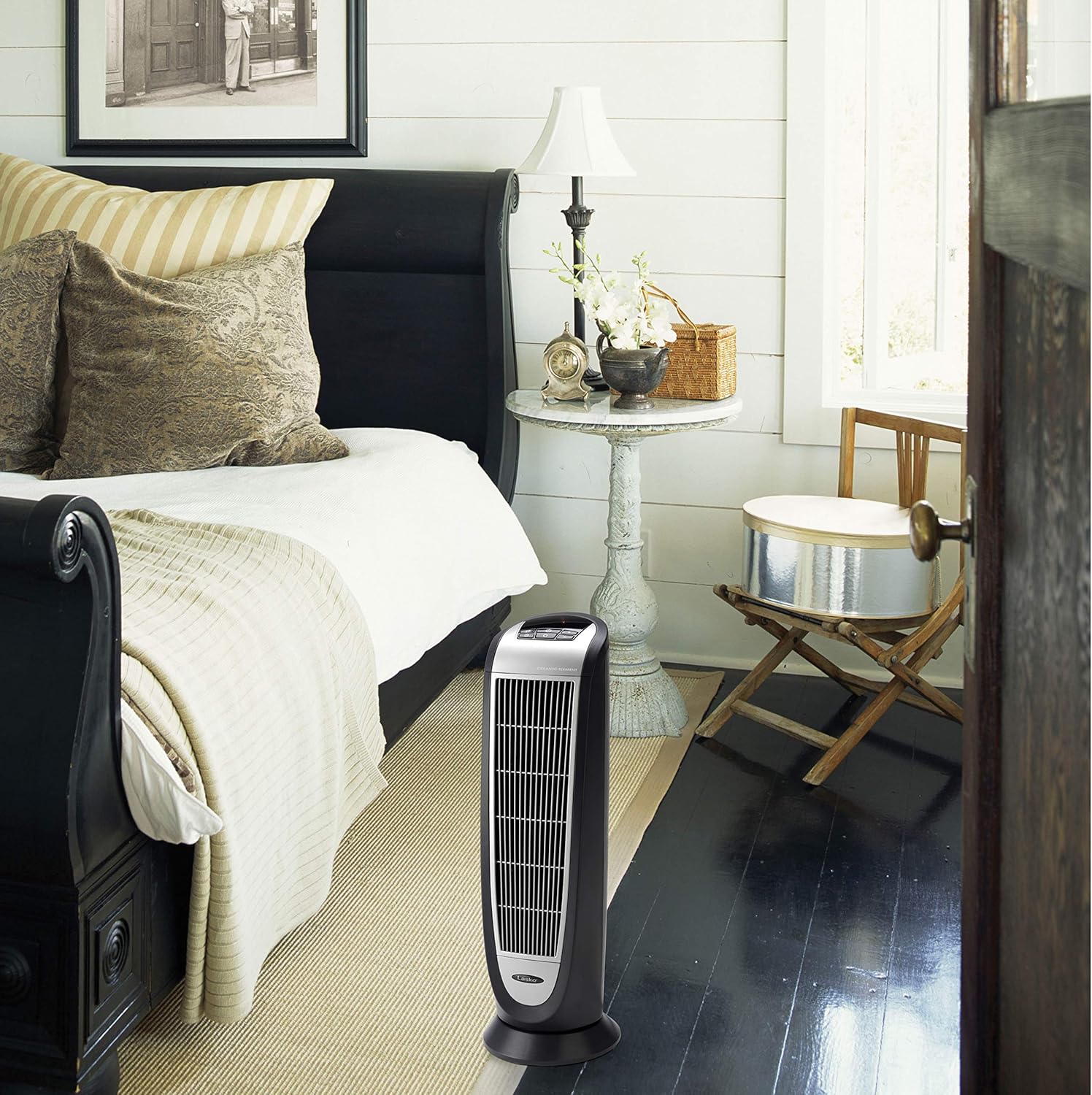 Lasko 1500W Oscillating Ceramic Tower Heater with Remote and Timer Black