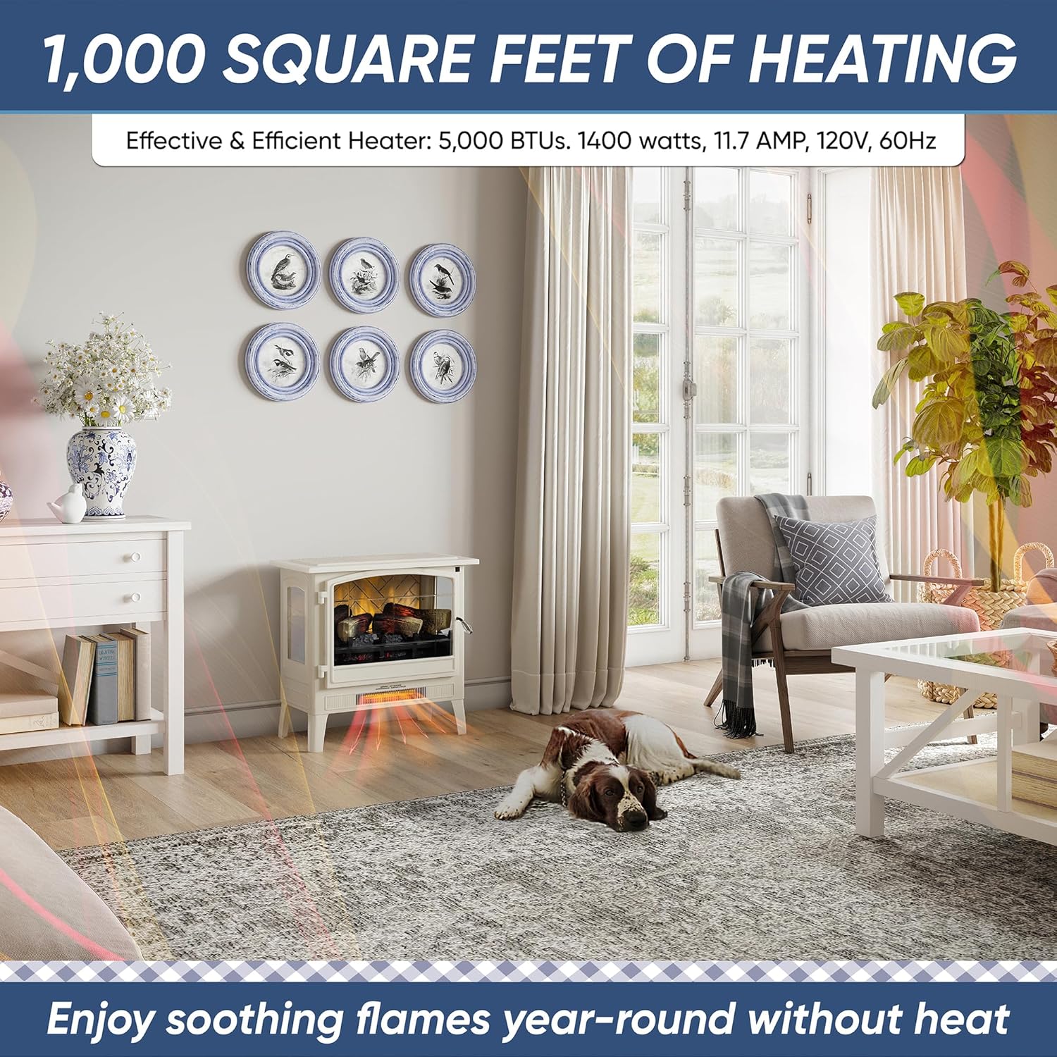 Country Living Infrared Electric Fireplace Stove in Deep Red