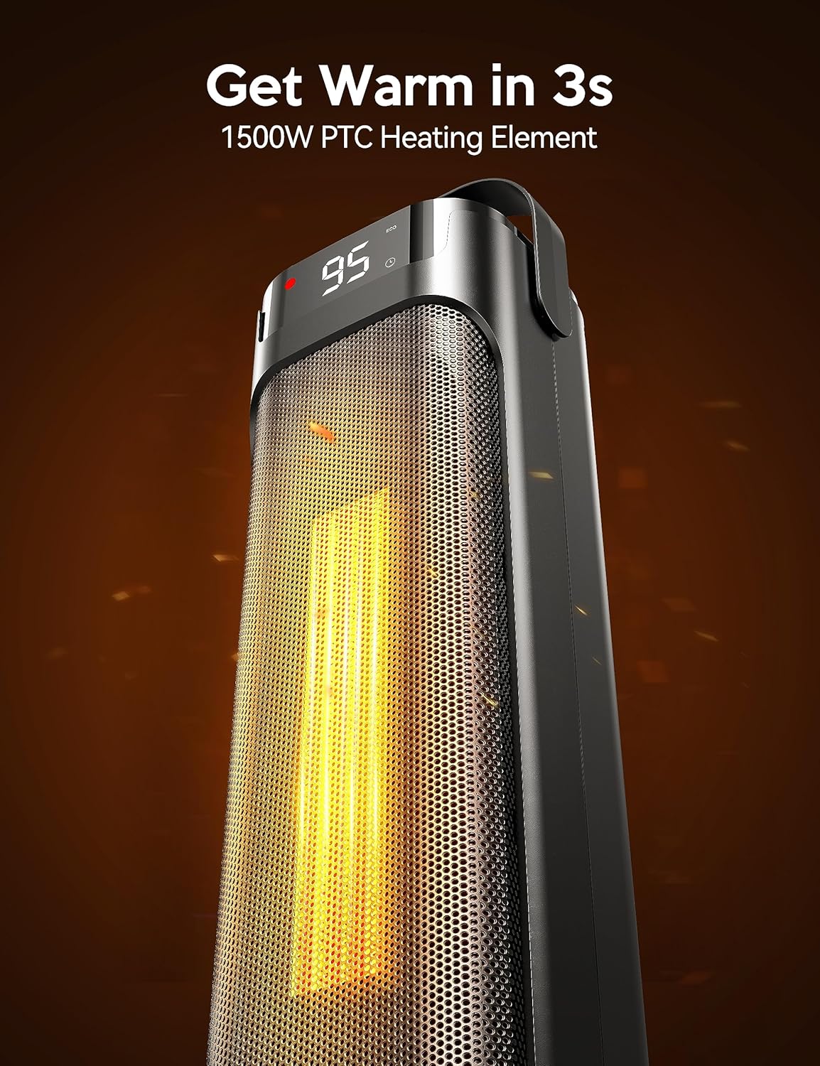 VAGKRI 24 Electric Space Heater with Remote and Thermostat 3 Modes Black