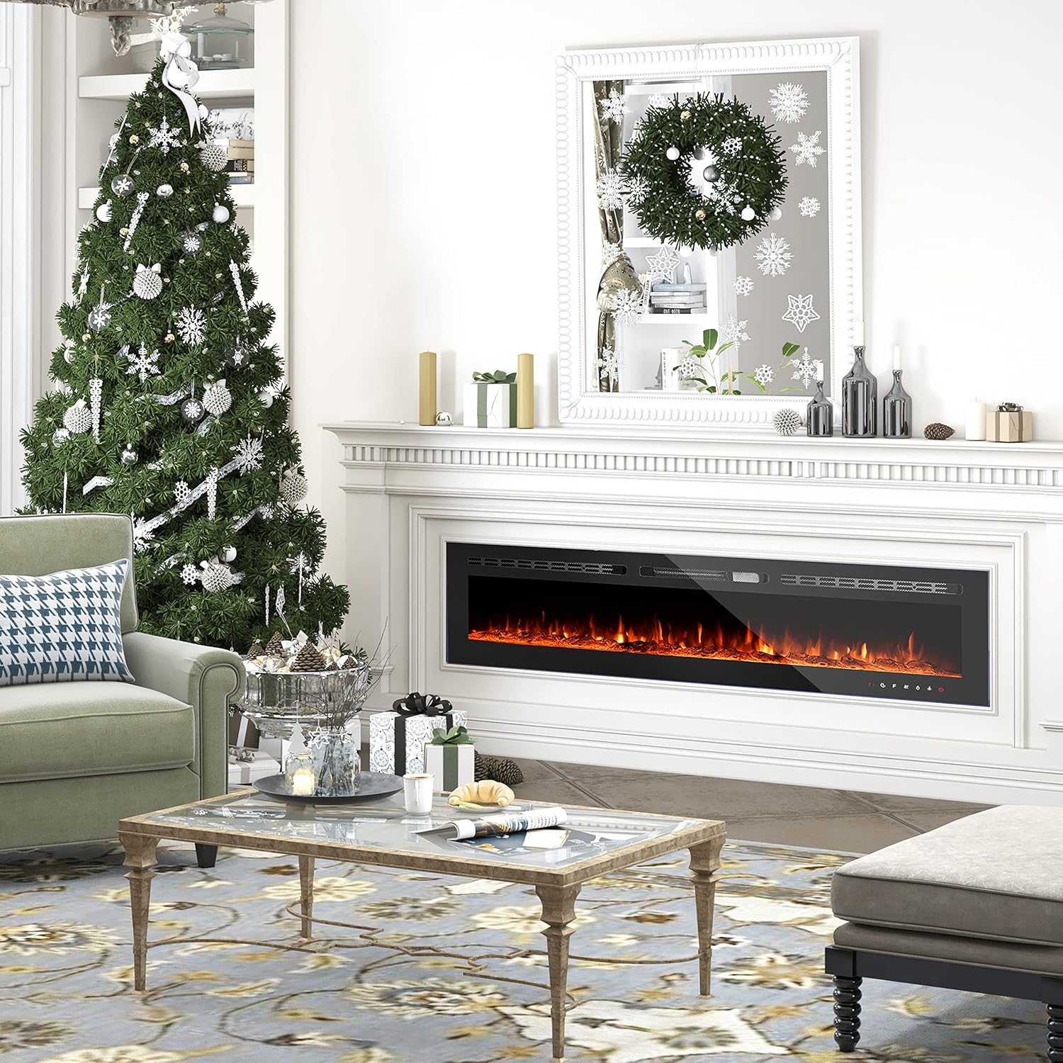 CharaVector 60 Inch Electric Fireplace with Remote Control and Touch Screen Black