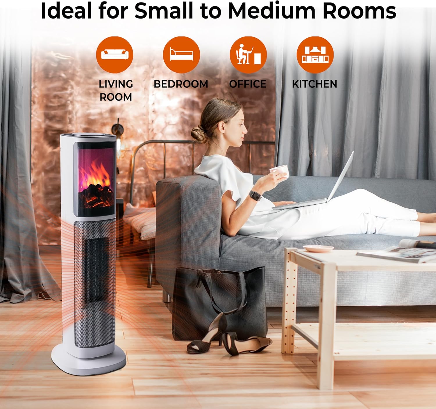 Comfort Zone Tower Heater with 3D Flame and Remote Control 1
